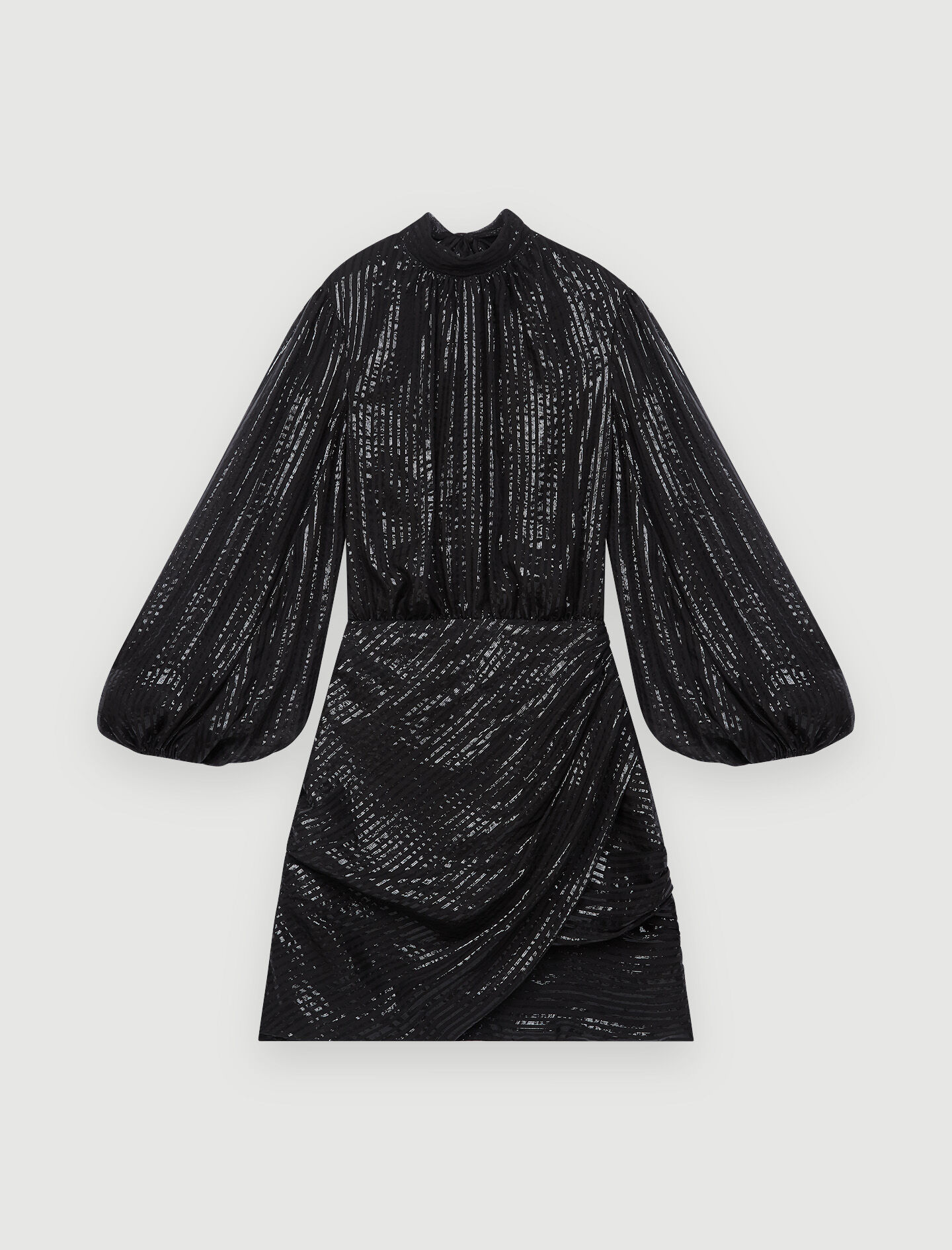 Draped Lurex Dress-Noir/Argent