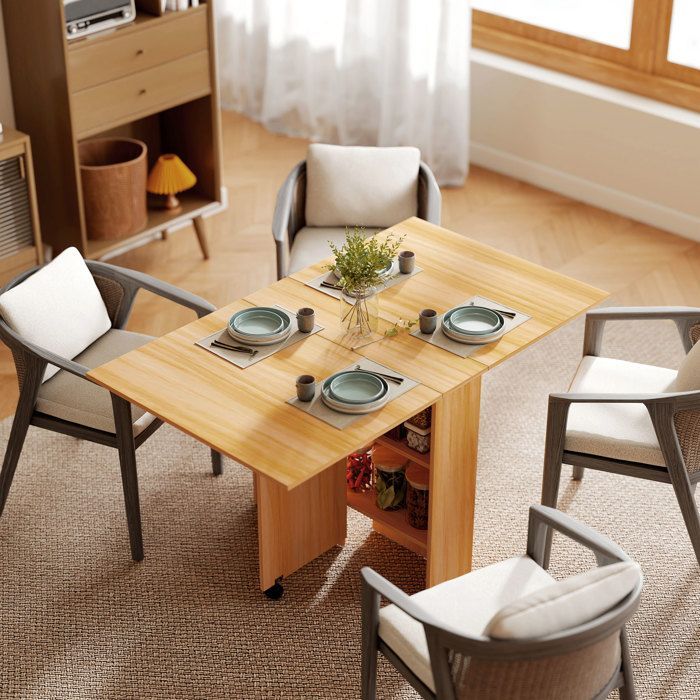 Mesa plegable - HOMCOM - cocina/comedor, desmontable con ruedas, 2 estantes de madera - madera - 80x140x74cm - natural