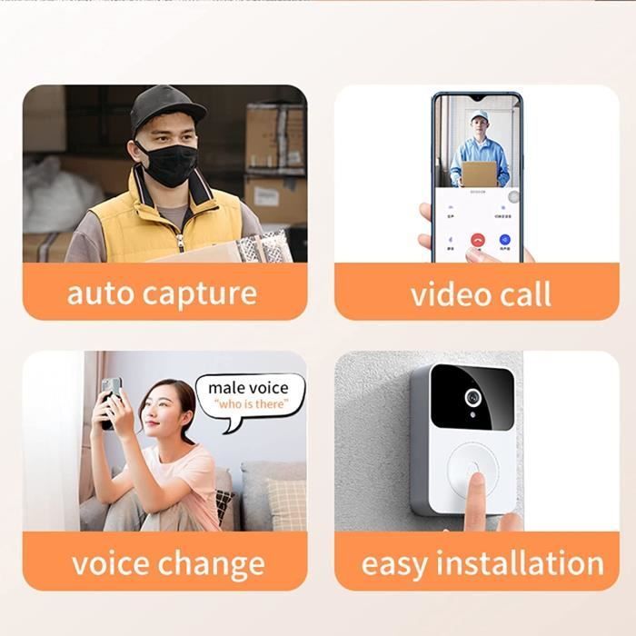 Sonnette vidéo intelligente sans fil à distance avec vision nocturne HD et Wi-Fi rechargeable Blanc A418