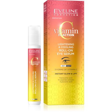 Eveline Vitamin C 3x Action Roll-On Eye Serum, Kirkastava silmänympärysseerumi, Roll-On turvotukseen ja tummiin silmänaluksiin, 15 ml