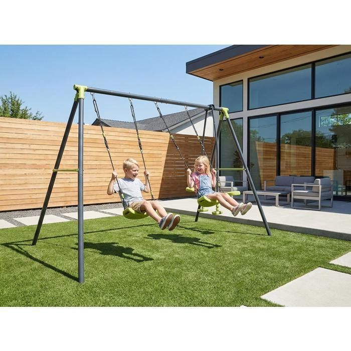 Triple Metal Swing for Children 200 kg - 3-Seater Swing for Ages 3+ Outdoor Garden Playground - 256x136x180 cm