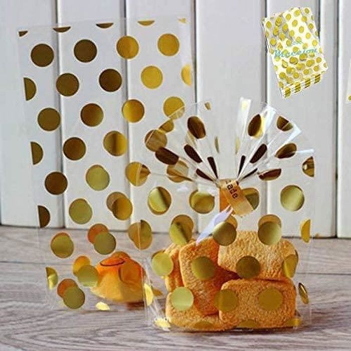 Snoepzakjes - MKISHINE - 100 stuks - Transparant met gouden stippen - 21 x 13 cm - Plastic