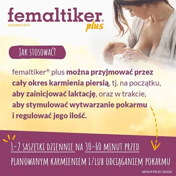Femaltiker Plus, Suplement diety wspomagający laktację, Saszetki o smaku karmelowym