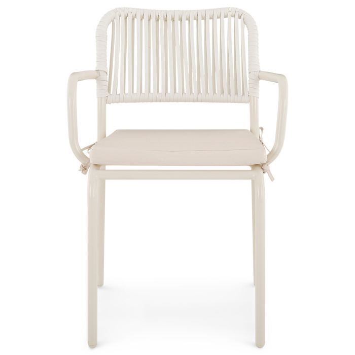 Mesa de jardín VOLONTE color beige con 6 sillas para 6 personas, tablero de cristal templado y estructura de aluminio.