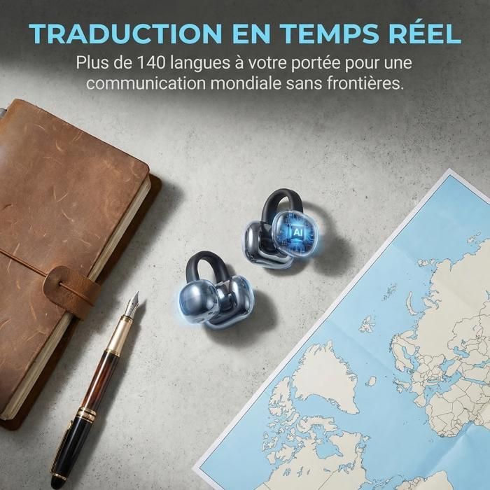 Écouteurs Sans Fil  - GSQZLTE  - HiFi Son Stéréo - Traduction 160+ Langues - Casque Bluetooth 6.0 40H - Noir