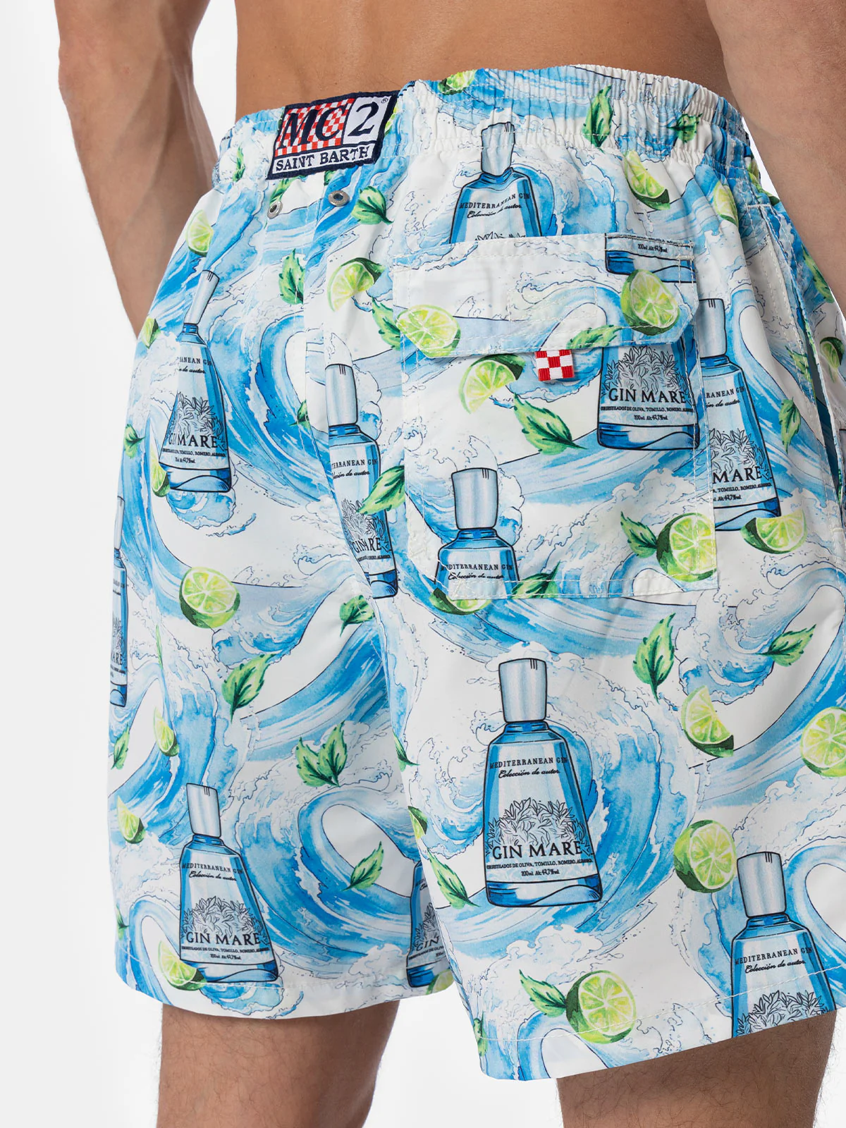 Man Gustavia Mid-Length Swim Shorts | Gin Mare All-Over Print Special Edition | Elastic Waistband, Adjustable Drawstring | MC2 Saint Barth