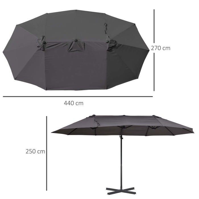 Outsunny - parasol - Métal - 445x270x260cm - Gris