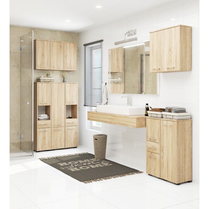Colonne salle de bains AKORD FIN Chêne Sonoma 30 cm 2 portes façade Chêne Sonoma 5 étagères 30x30x140 cm