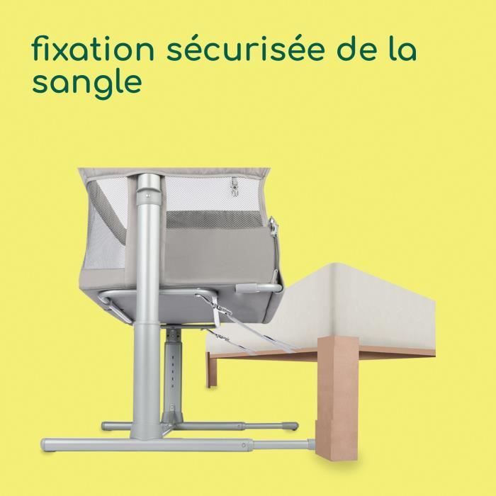 Lettino pieghevole e co-sleeping BEBECONFORT Zina, 0-6 mesi (0-9 kg), 5 posizioni di altezza regolabili, materasso reclinabile, grigio minerale.