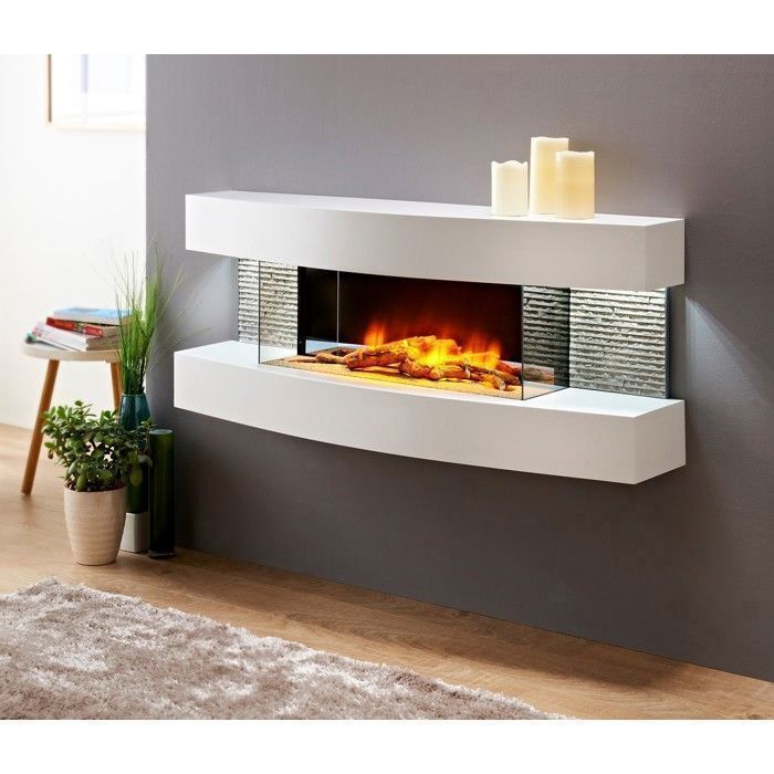CHEMIN ARTE - Lounge Weißer Wandkamin mit LED-Flammeneffekt, programmierbarer Heizung und Fernbedienung