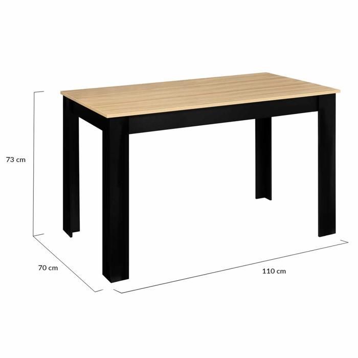 Table à manger rectangle fixe - IDMARKET - ROZY - Noir et bois - 4 personnes - 110 cm