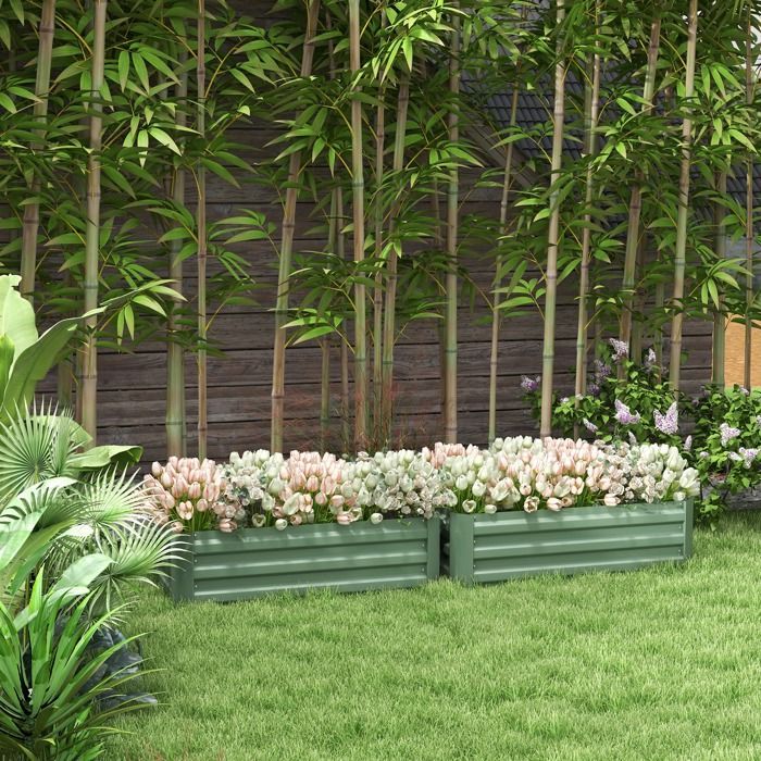 Carré potager - Outsunny - lot de 2 de jardin tôle d'acier ondulée fruits herbes - acier - 100x50x30cm - vert