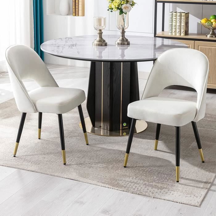Wahson Set van 2 moderne fluwelen eetkamerstoelen met metalen poten, gestoffeerd, voor keuken en restaurant, beige
