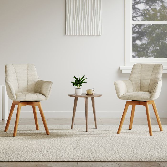 WAFTING Lot de 2 Chaises de Salle à Manger Pivotantes avec Accoudoirs, Fauteuil Rembourrée avec Dossier en coton, Beige
