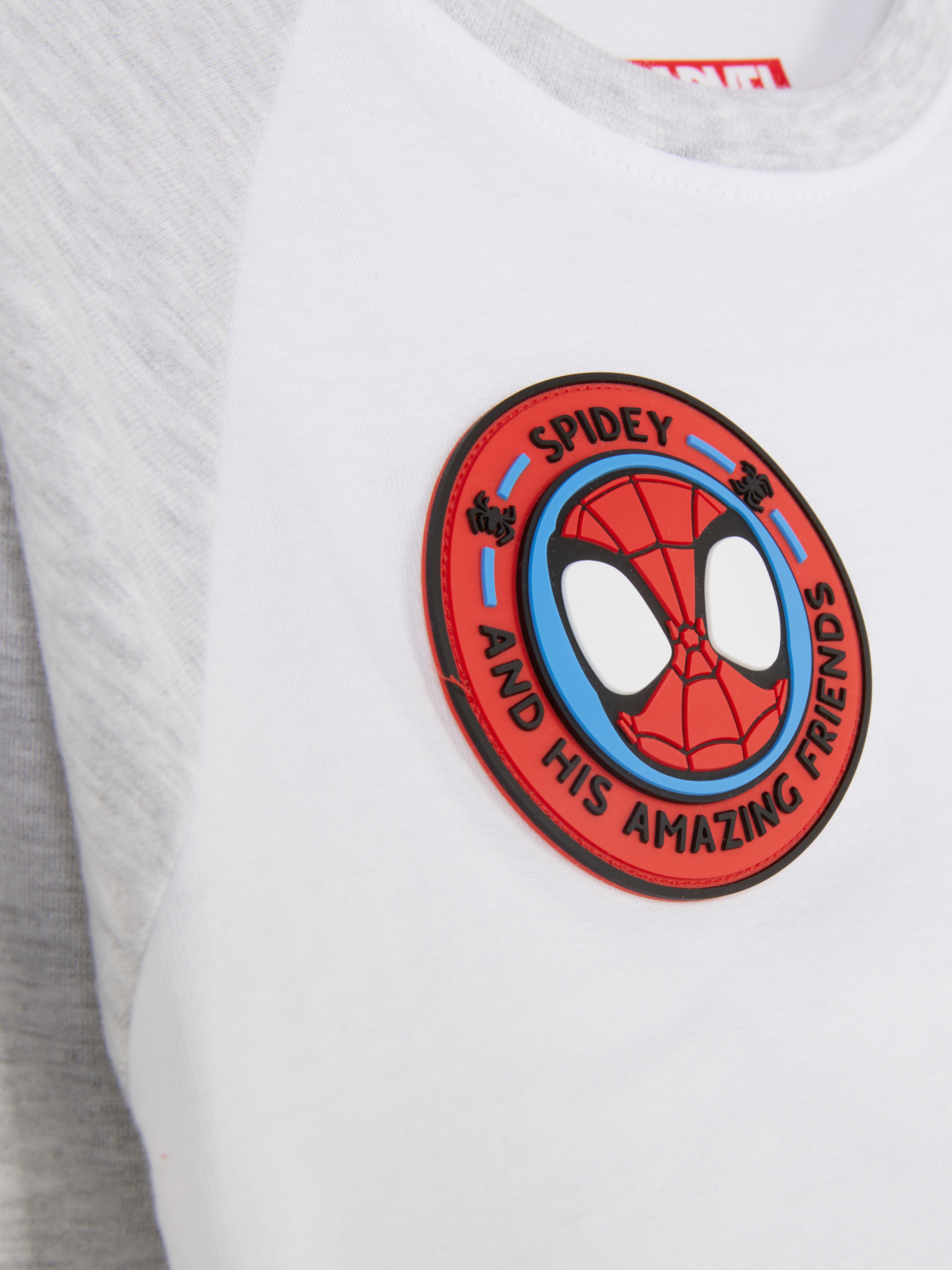 MARVEL Spider-Man und Freunde Langarm-T-Shirt Ein T-Shirt mit langen Raglanärmeln und Spider-Man-Charakteremblemen