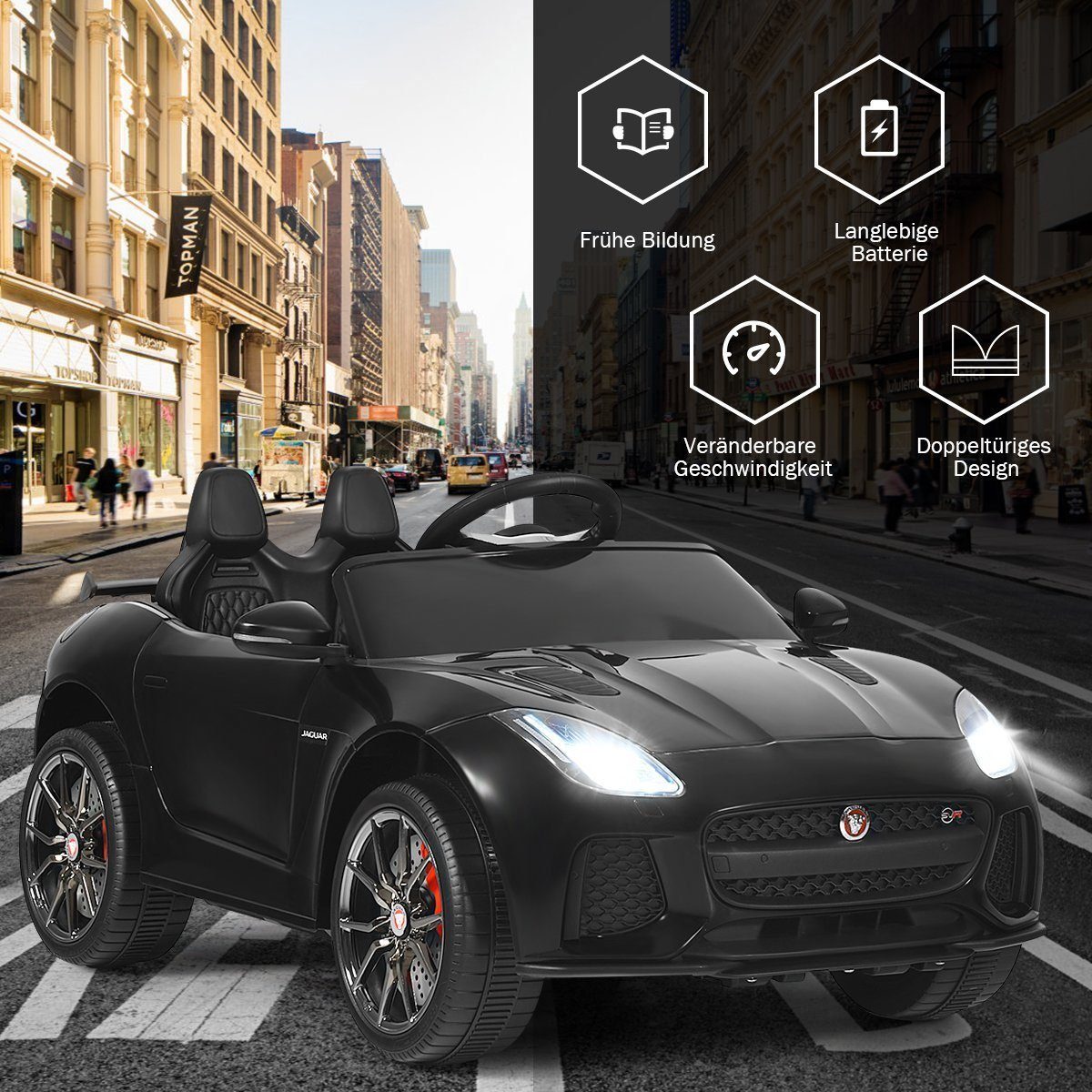 COSTWAY Elektro-Kinderauto Jaguar, avec appareils et musique