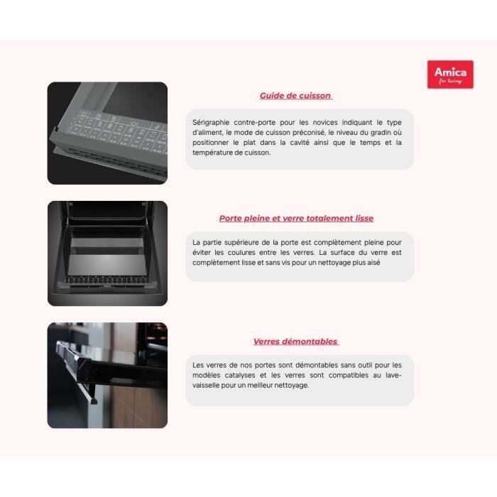 Cuisinière vitrocéramique - AMICA - ACV6003RN - 4 feux - 1500 W - 60 cm - Noir