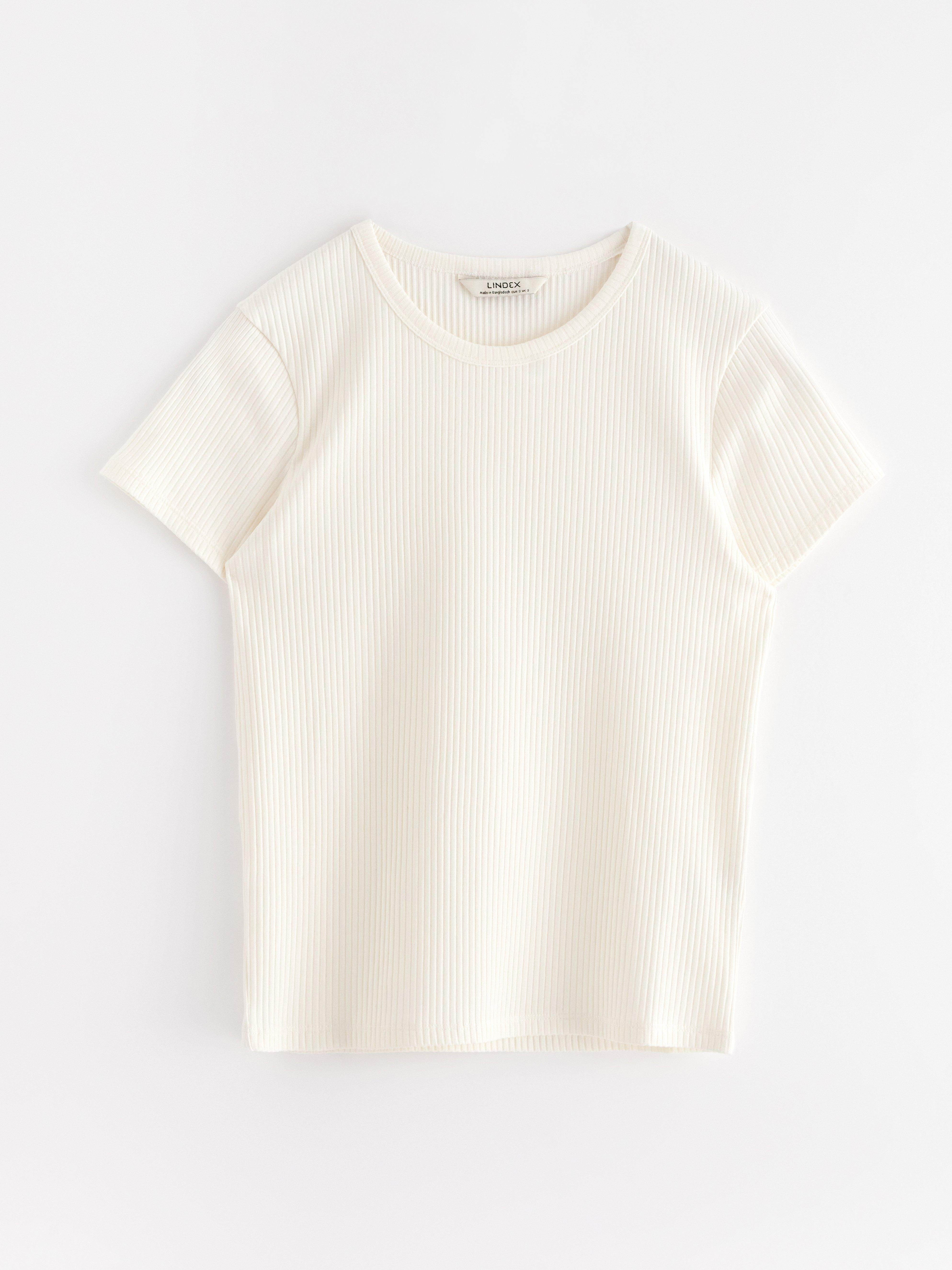 Ribbad kortärmad topp Off White