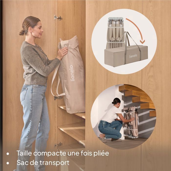 Parque infantil de 180x150 cm - LIONELO Florence - Montaje muy rápido - Espacio extragrande - Para interior/exterior - Bolsa incluida - Beige