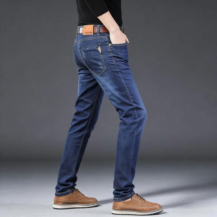 Gewassen denim broek voor heren, modieuze slim fit baggy jeans voor heren, maat 48, lichtblauw