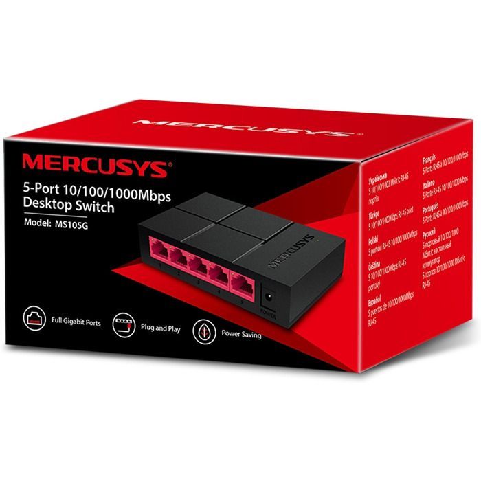 5 Port Gigabit Ethernet Switch - Mercusys - MS105G - Auto-Negotiation - Auto-MDI/MDIX - Plug and Play