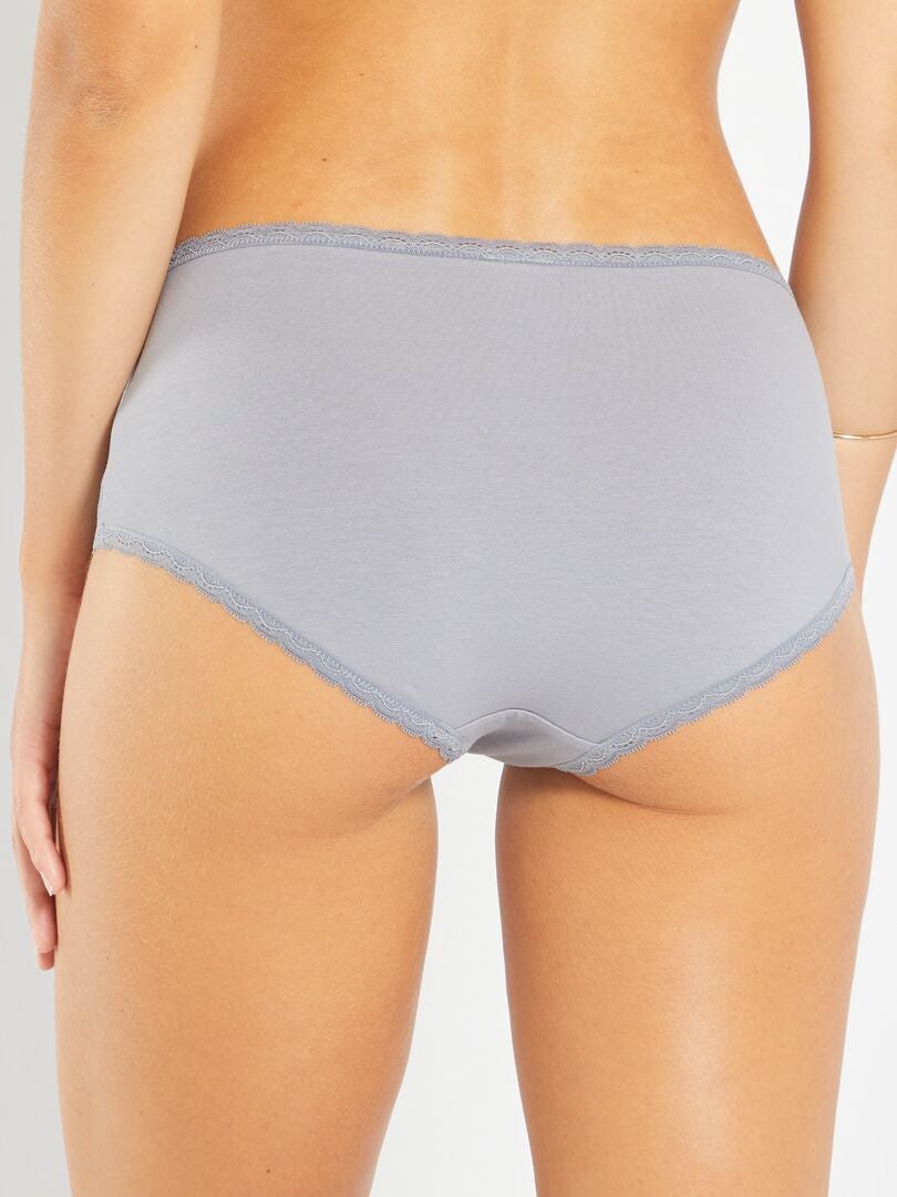 Conjunto de 3 calcinhas de algodão com acabamento em renda - AZUL