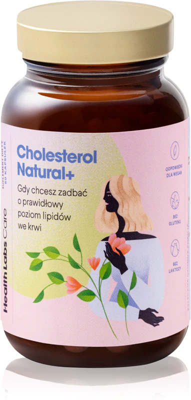 Cápsulas do suplemento alimentar Health Labs Care Cholesterol Natural+ para manter níveis saudáveis de colesterol.