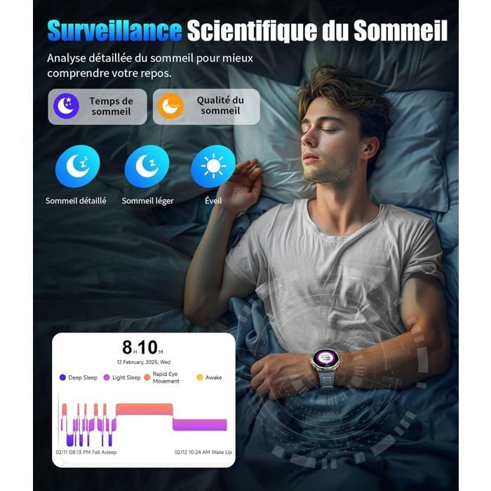 Montre Connectée Homme Avec 800 Mah Grande Batterie 1,85″ Hd Cadran Rond Bluetooth Appels Smartwatch Homme Pour Ios Android[C118]