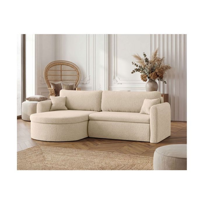 Canapé d'angle reversible convertible 4 places VERA en tissu bouclette - Beige