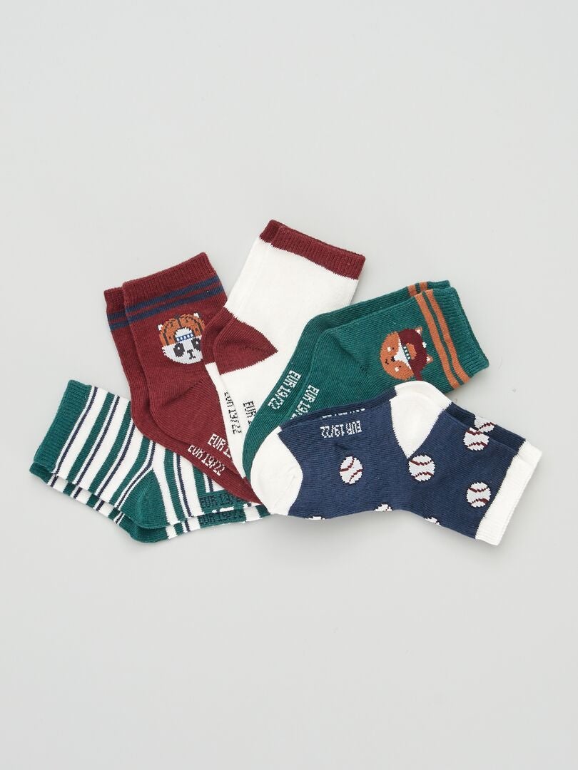 Meias estampadas - Conjunto de 5 - MARROM