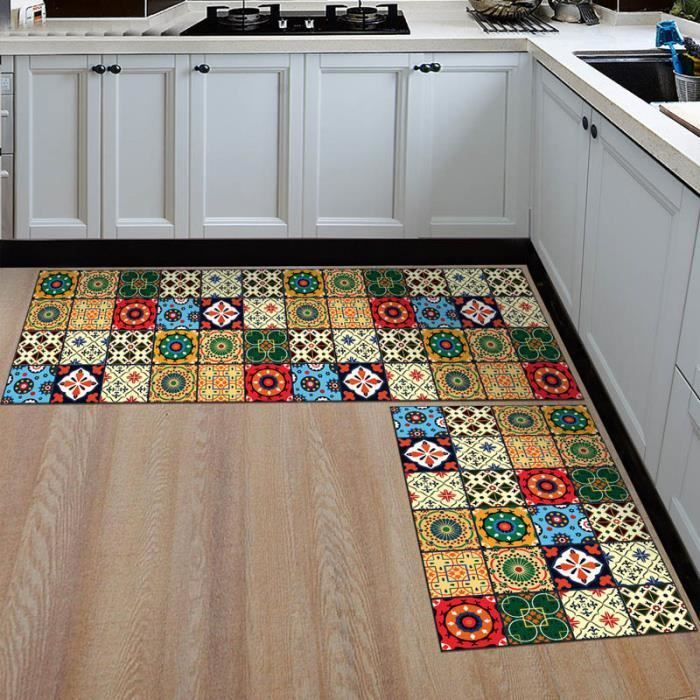 Alfombrilla antideslizante - Estilo vintage - Juego de 2 - Amarilla - 40x60cm y 40x120cm - Estampada