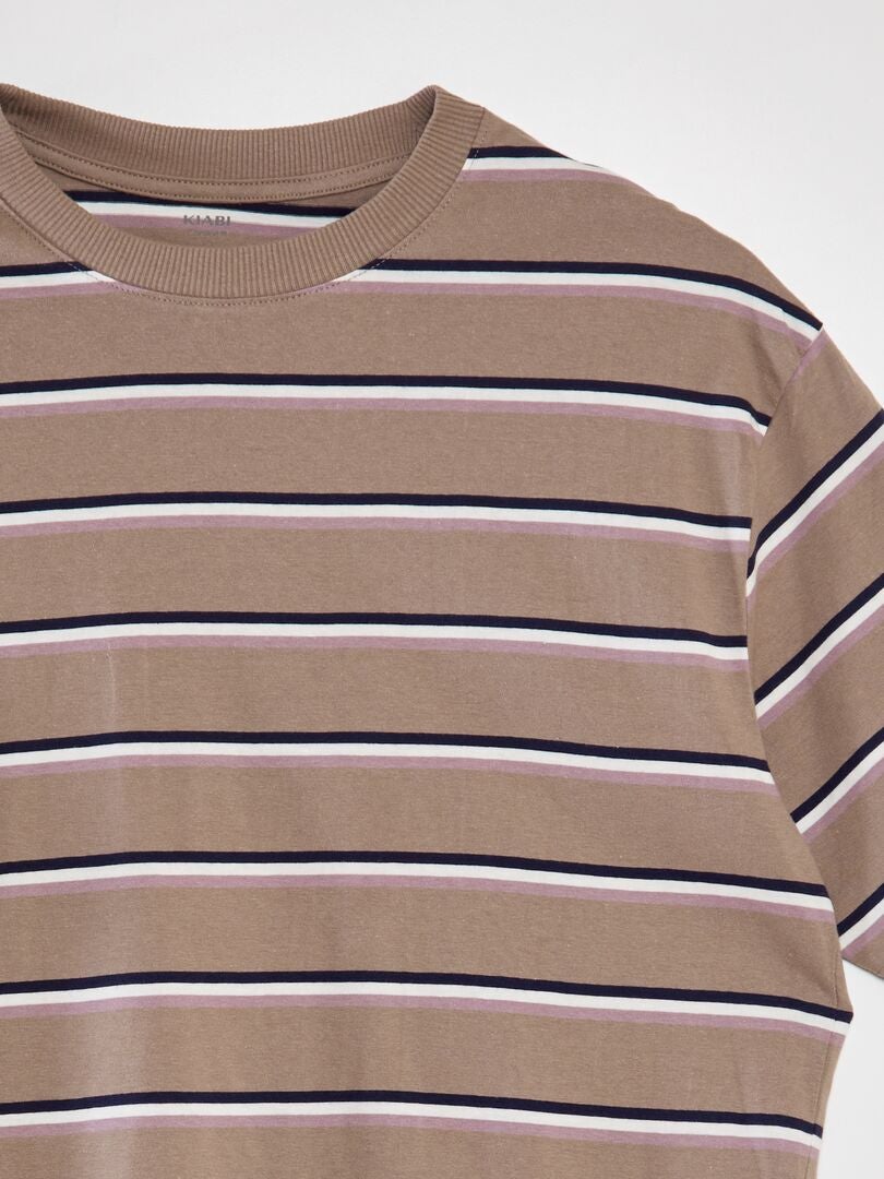 Camiseta listrada folgada - BEGE