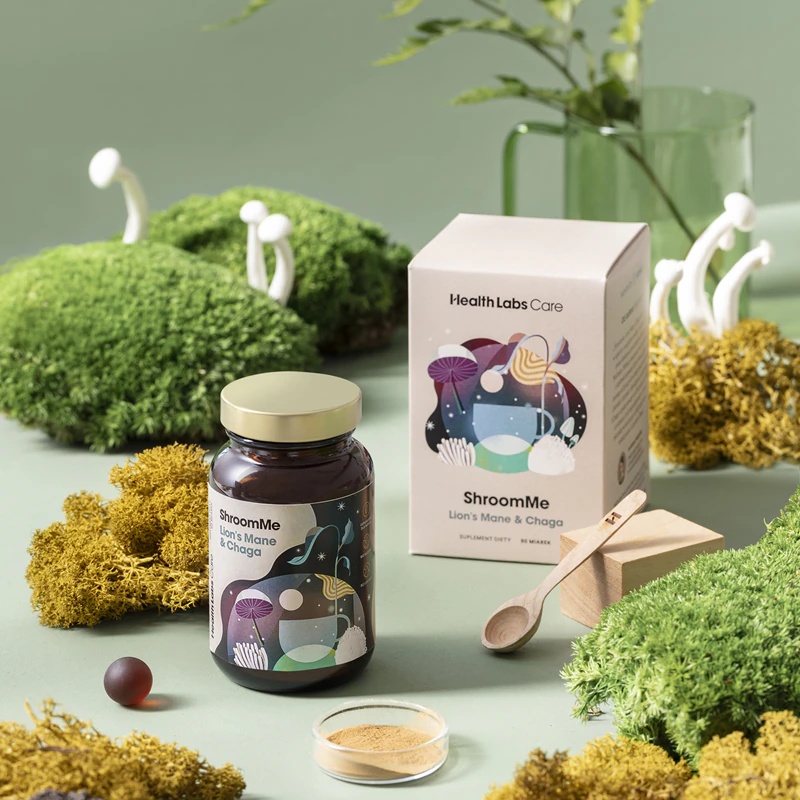 Health Labs Care ShroomMe Lion's Mane & Chaga prehransko dopolnilo za peroralno uporabo za izboljšano koncentracijo in spomin