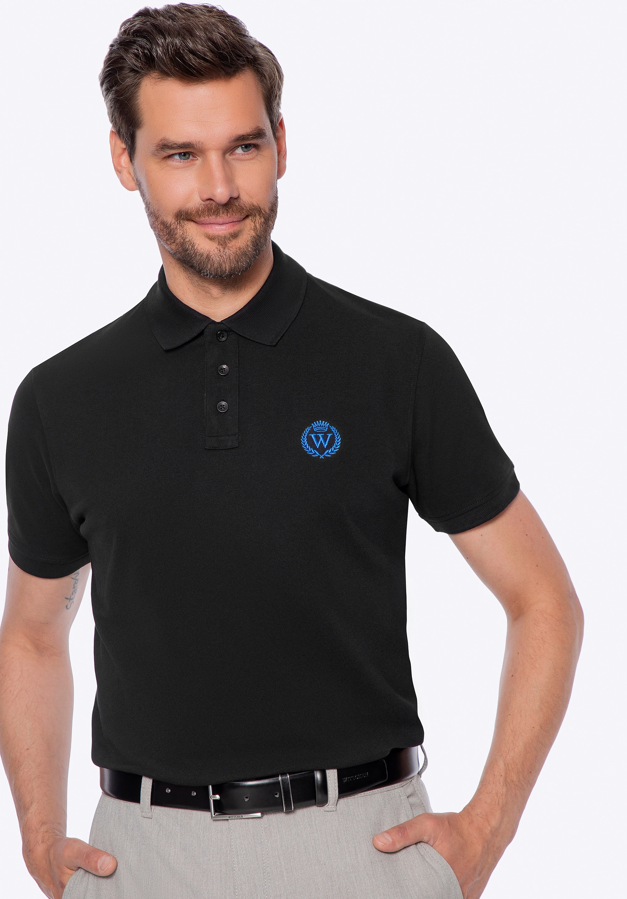Koszulka polo męska bawełniana z kolorowym logo czarna