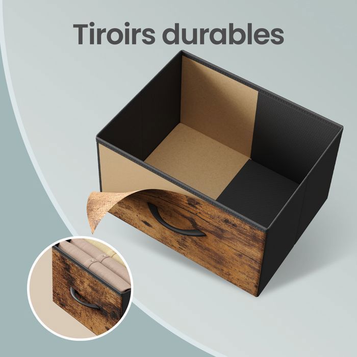 Table de Chevet avec 2 Tiroirs, Lot de 2, pour Chambre, Marron et Noir
