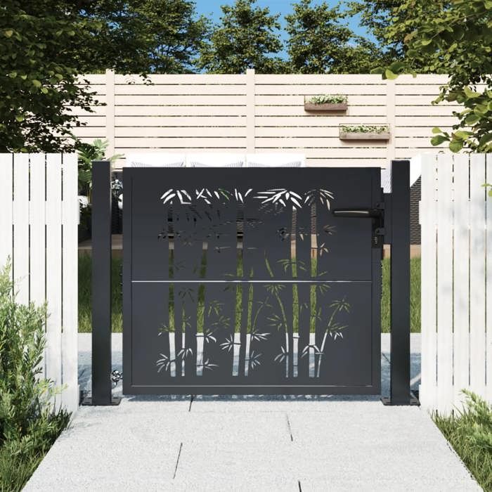 Puerta de jardín vidaXL, puerta de patio, barrera de seguridad, puerta exterior, acero antracita 105x80 cm 153178