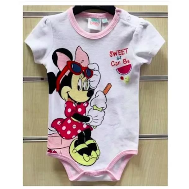 Baby shower gift, Set of 3 Minnie Mouse short-sleeved baby girl bodysuits, size 6/9 months (colours may vary)