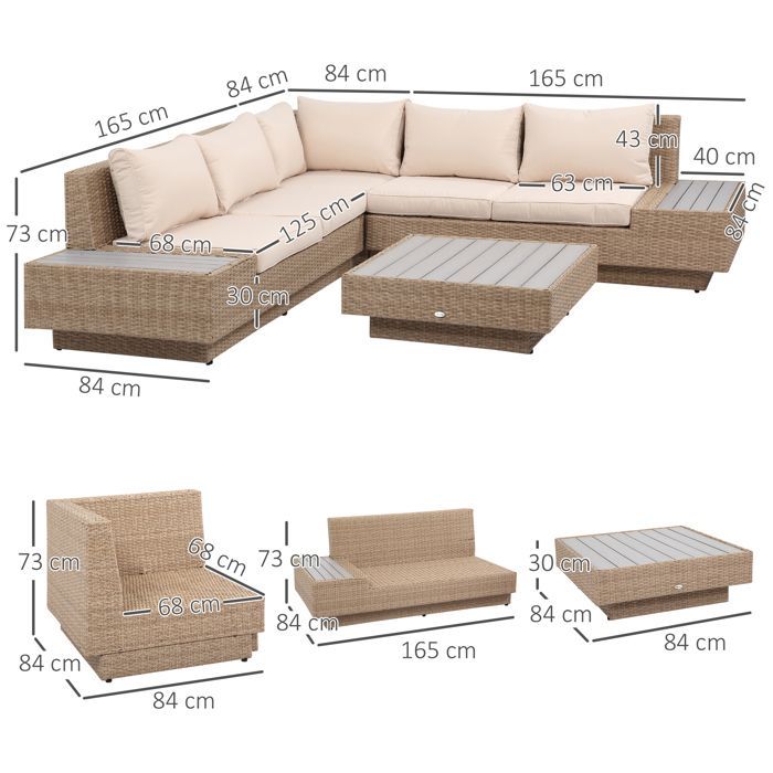 Outsunny - Salon de jardin - Résine tressée imitation rotin PE - 165x84x173cm - Marron
