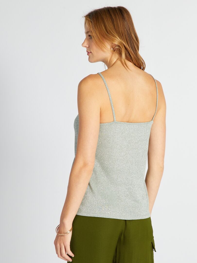 Camisola de lantejoulas com decote ondulado - VERDE
