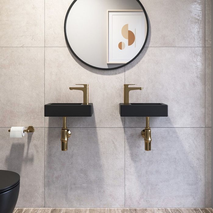 Lavabo rectangular pequeño de cerámica negra mate para espacios reducidos (lado izquierdo), DV-1V0091L - DeerValley
