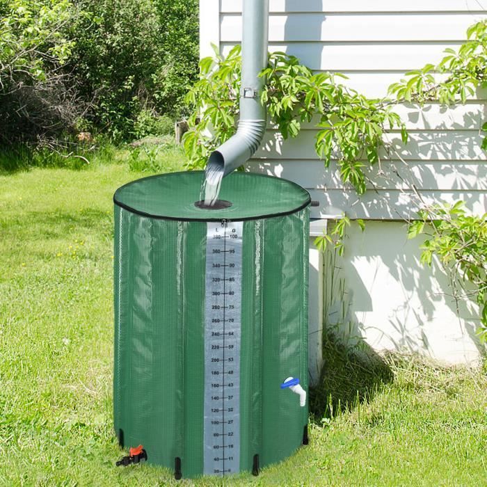 Récupérateur d'eau de pluie en PVC 200L - SUUSOLNY - Vert - Cuve aérienne - Échelle graduée