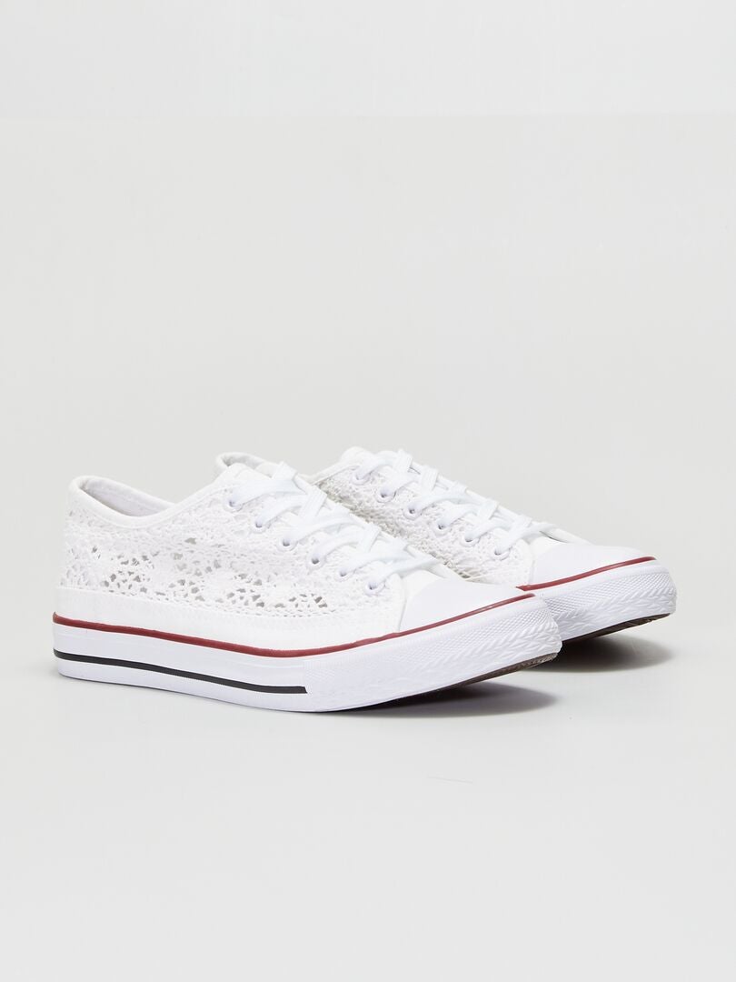 Lage sneakers van macramé canvas - wit