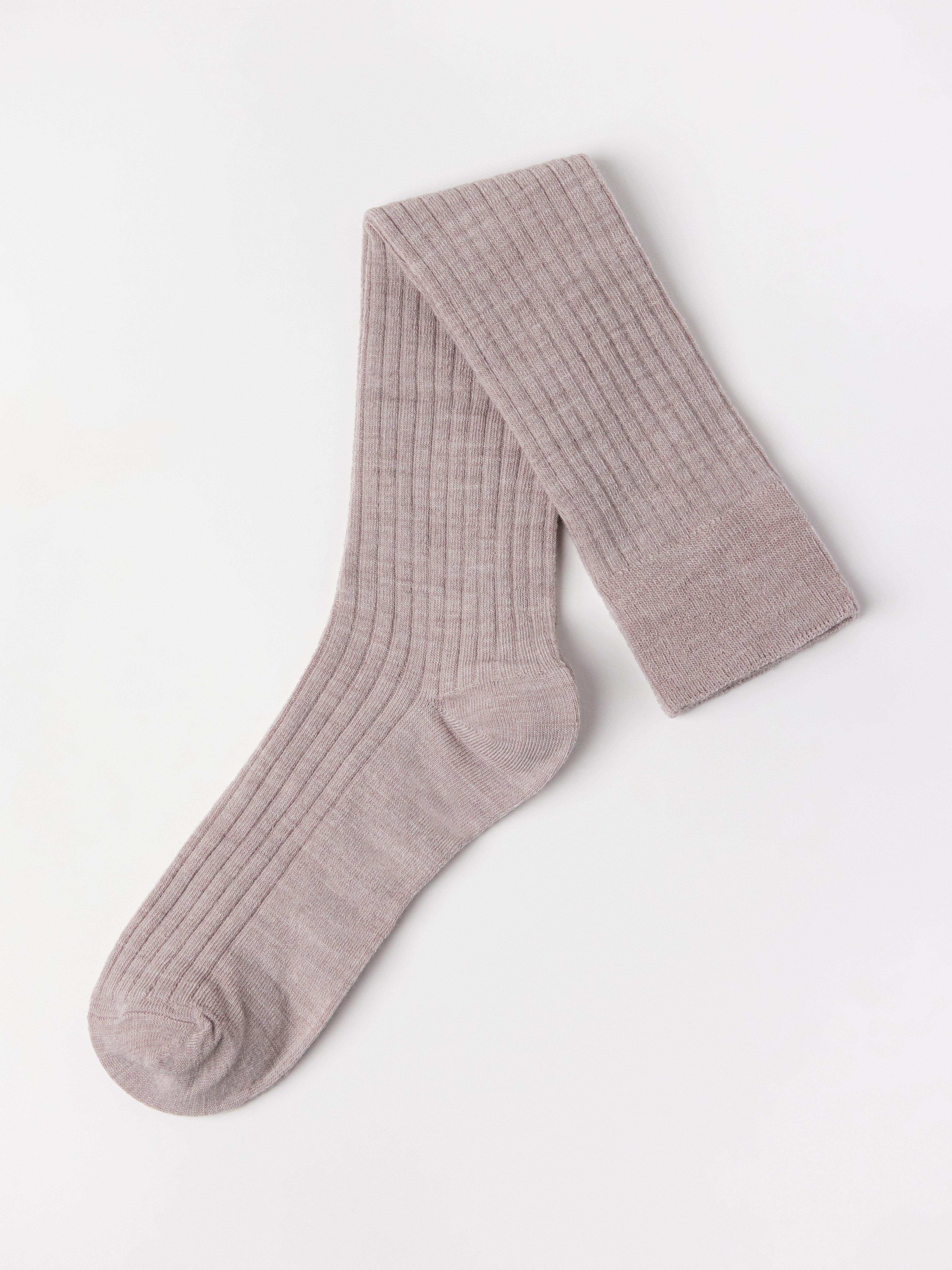 Žebrované podkolenky ze směsi merino vlny Dusty Beige Melange