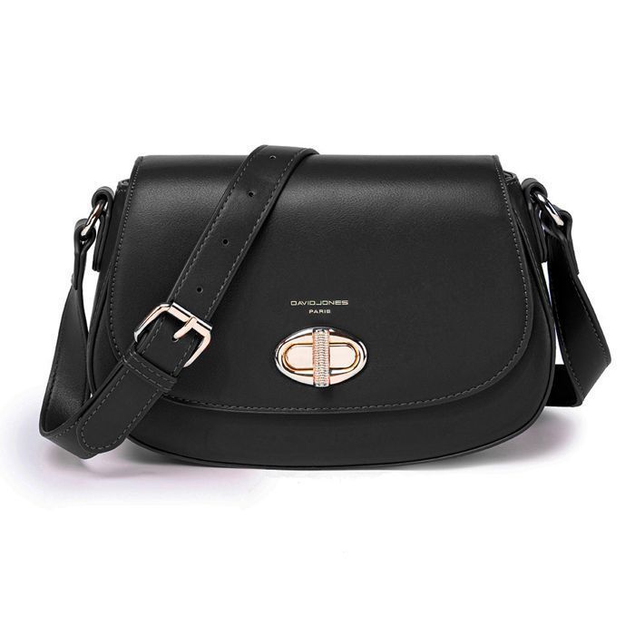 David Jones - Damesschoudertas - Crossbodytas van PU-leer - Clutch met draaisluiting - Zwart