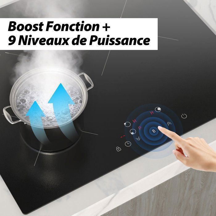 Plaque Induction FIREGAS 60 cm – 3 Foyers, 7400 W, Chauffage Rapide, Design Moderne, Haute Performance