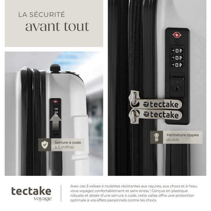 Maleta - TECTAKE - Juego de maletas de viaje BRICE en plástico ABS 52 x 35 x 75 cm - Blanco