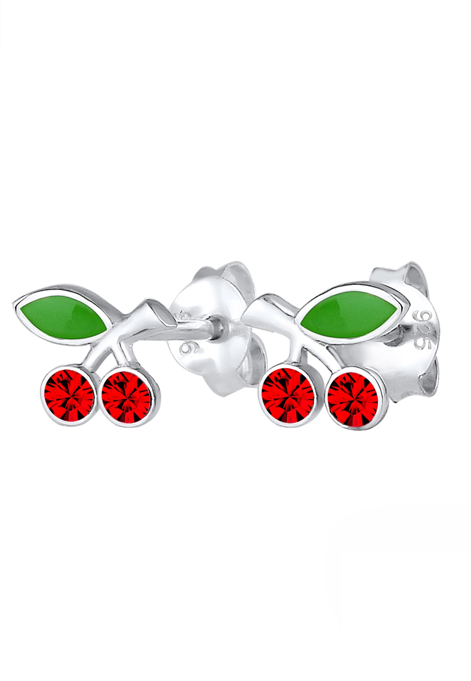 Elli Enfants Clous d'oreilles Cerises avec Émail et Cristaux en Argent Sterling 925