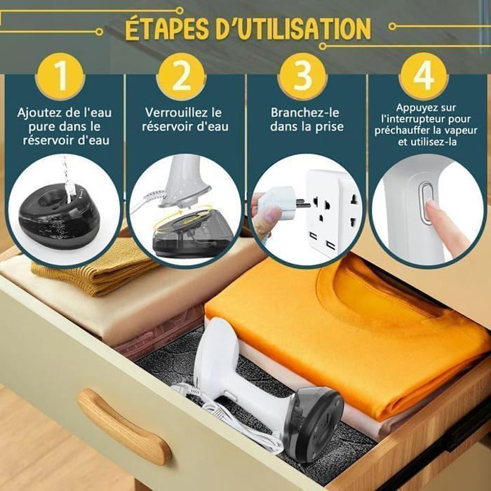 Handstomer voor kleding, 1700W verticaal model, 20 g/min continue stoom - 1,9 m snoer, 360 ml waterreservoir, wit