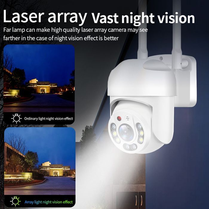 Telecamera di sicurezza domestica PRUMYA da 2 MP con Wi-Fi 5G, audio bidirezionale, visione notturna e grado di protezione IP66.