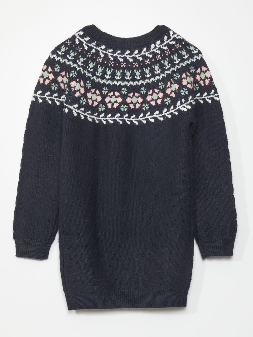 Jurk van gebreide jacquardprint - BLAUW